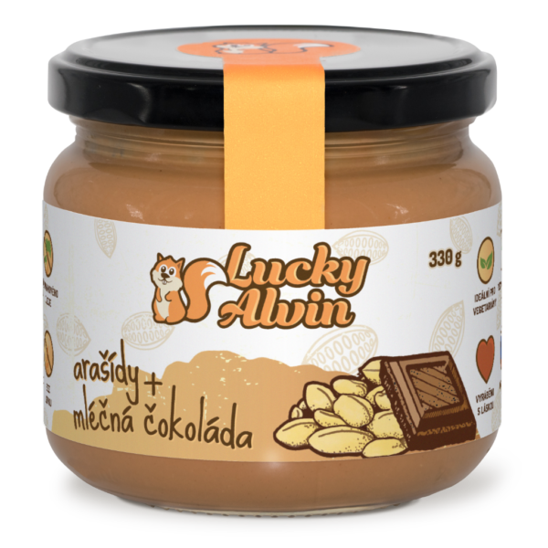 Arašídy + mléčná čokoláda - oříškové máslo Lucky Alvin