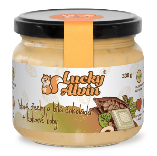 Lískooříškové máslo + bílá čokoláda a kakaové boby - Lucky Alvin
